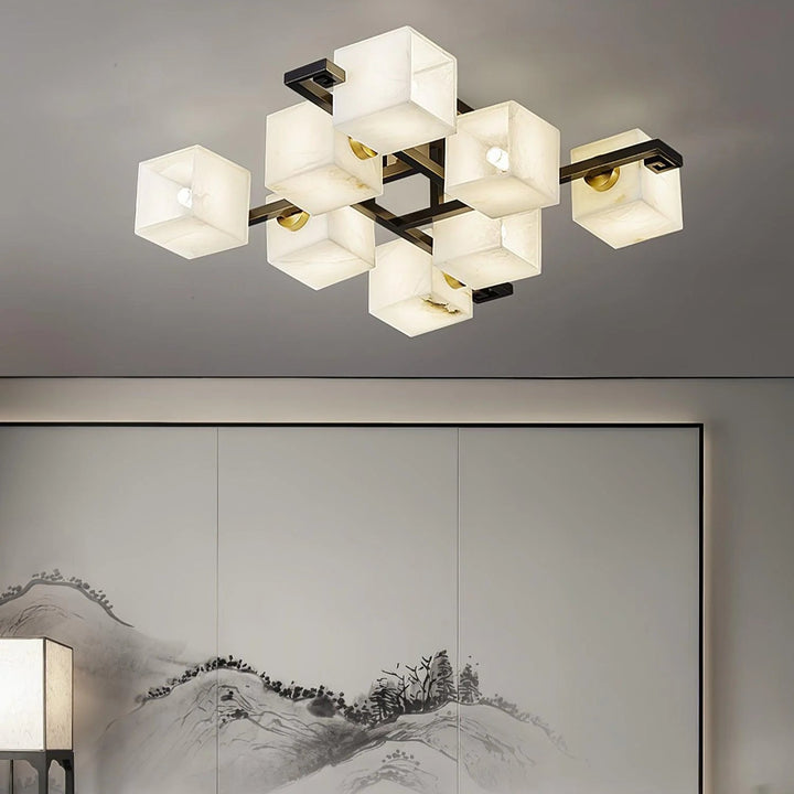 Ceiling view of Cubist Alabaster Cluster ceiling lamp in modern interior