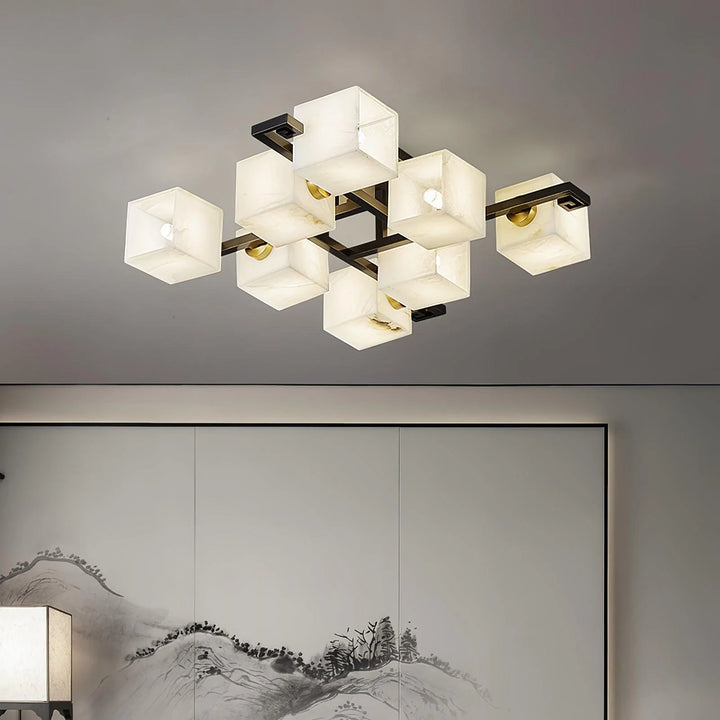 Cubist Alabaster Cluster ceiling lamp in luxury living room interior view