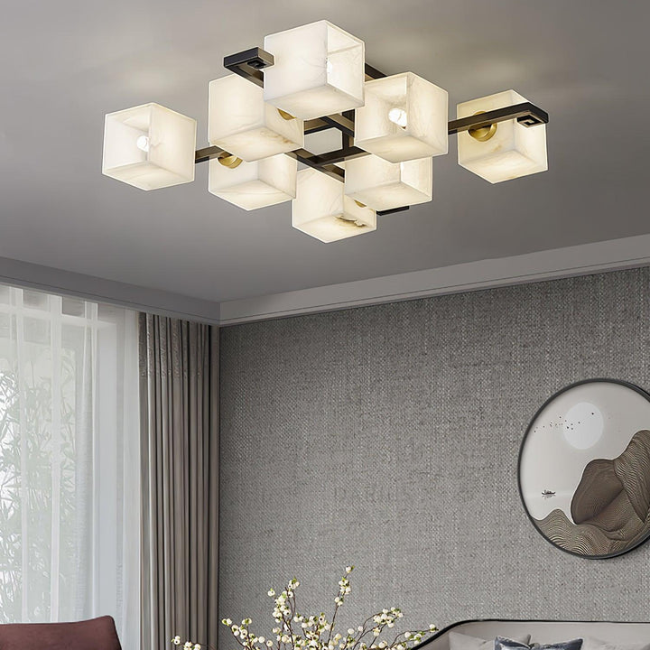 Cubist Alabaster Cluster ceiling lamp in living room modern interior view
