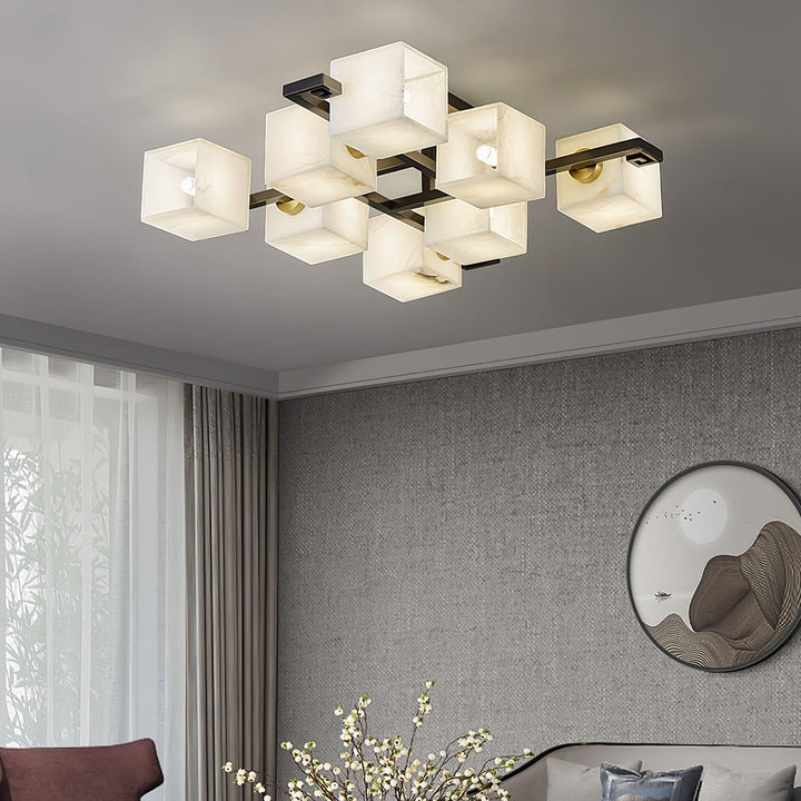 Cubist Alabaster Cluster ceiling lamp in living room modern interior view