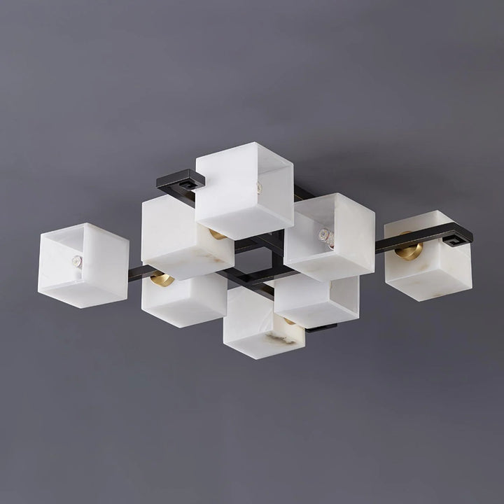 Ceiling view of Cubist Alabaster Cluster ceiling lamp in modern interior