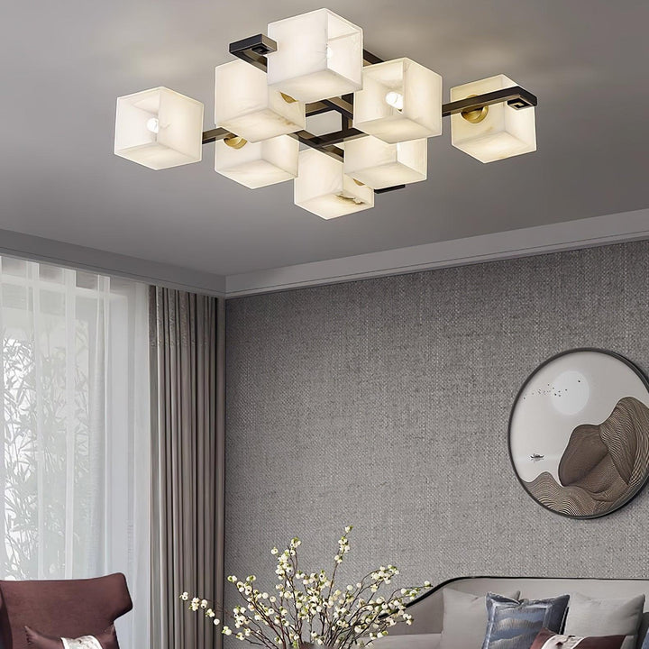 Cubist Alabaster Cluster ceiling lamp in modern living room interior view