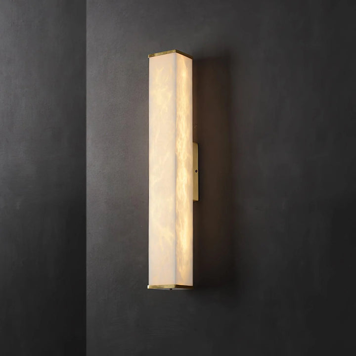 Luxury cuboid alabaster wall light, lower close view for contemporary home decor