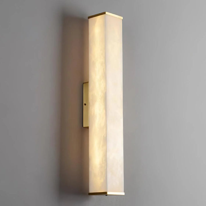 Luxury cuboid alabaster wall light front view for contemporary home lighting