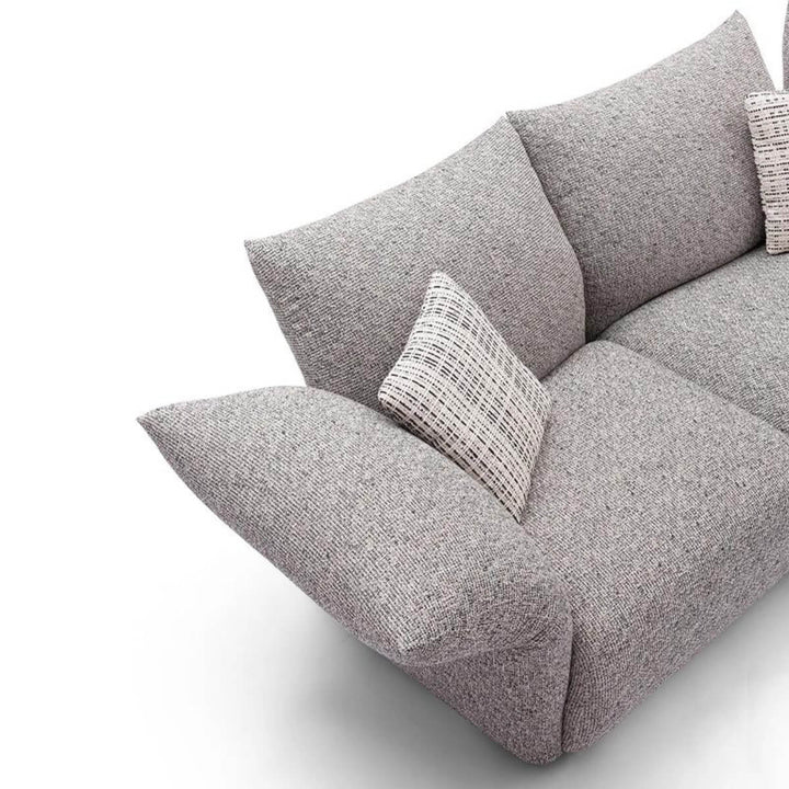 Left side close-up detail of Cushy Cocoon KS31 sofa showcasing luxurious chenille fabric texture and fine craftsmanship