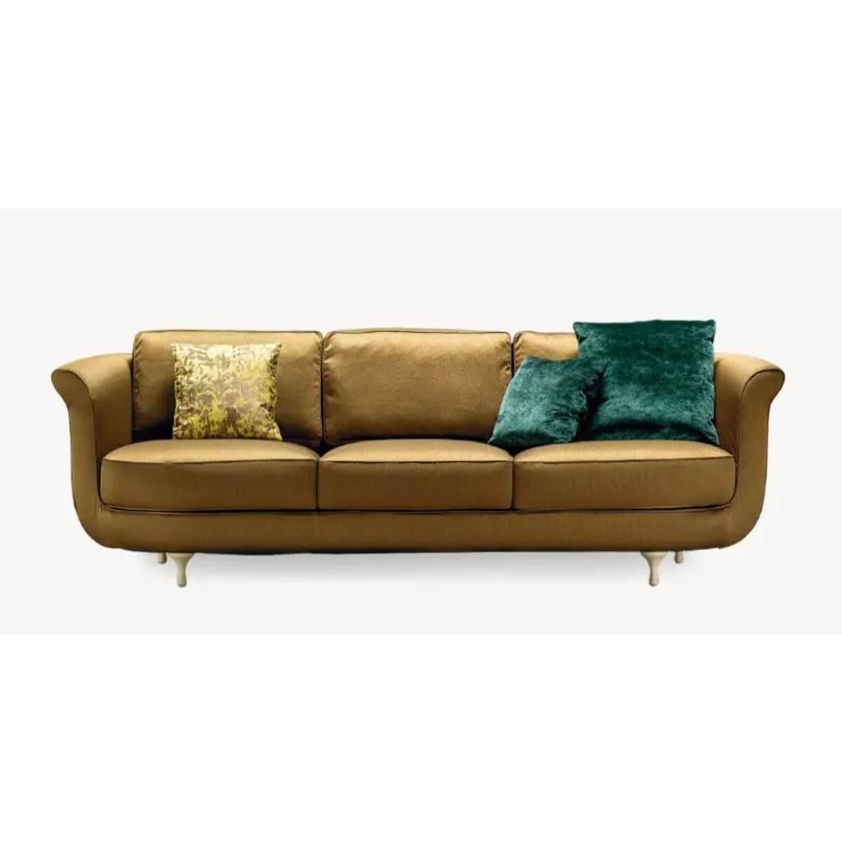 Custom AquaFusion sofa upholstered in cotton linen fabric, side view with modern design