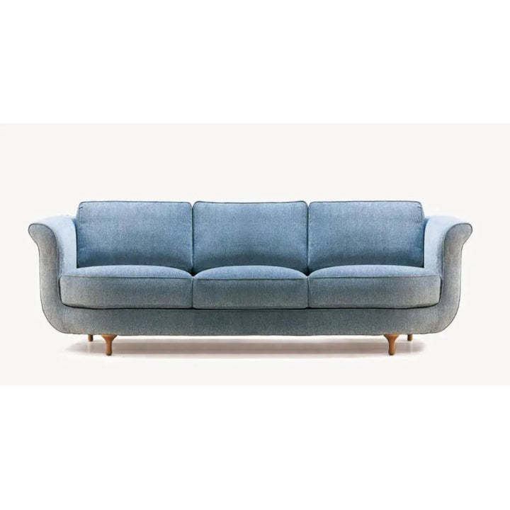 Custom AquaFusion sofa upholstered in cotton linen fabric, side view with modern design