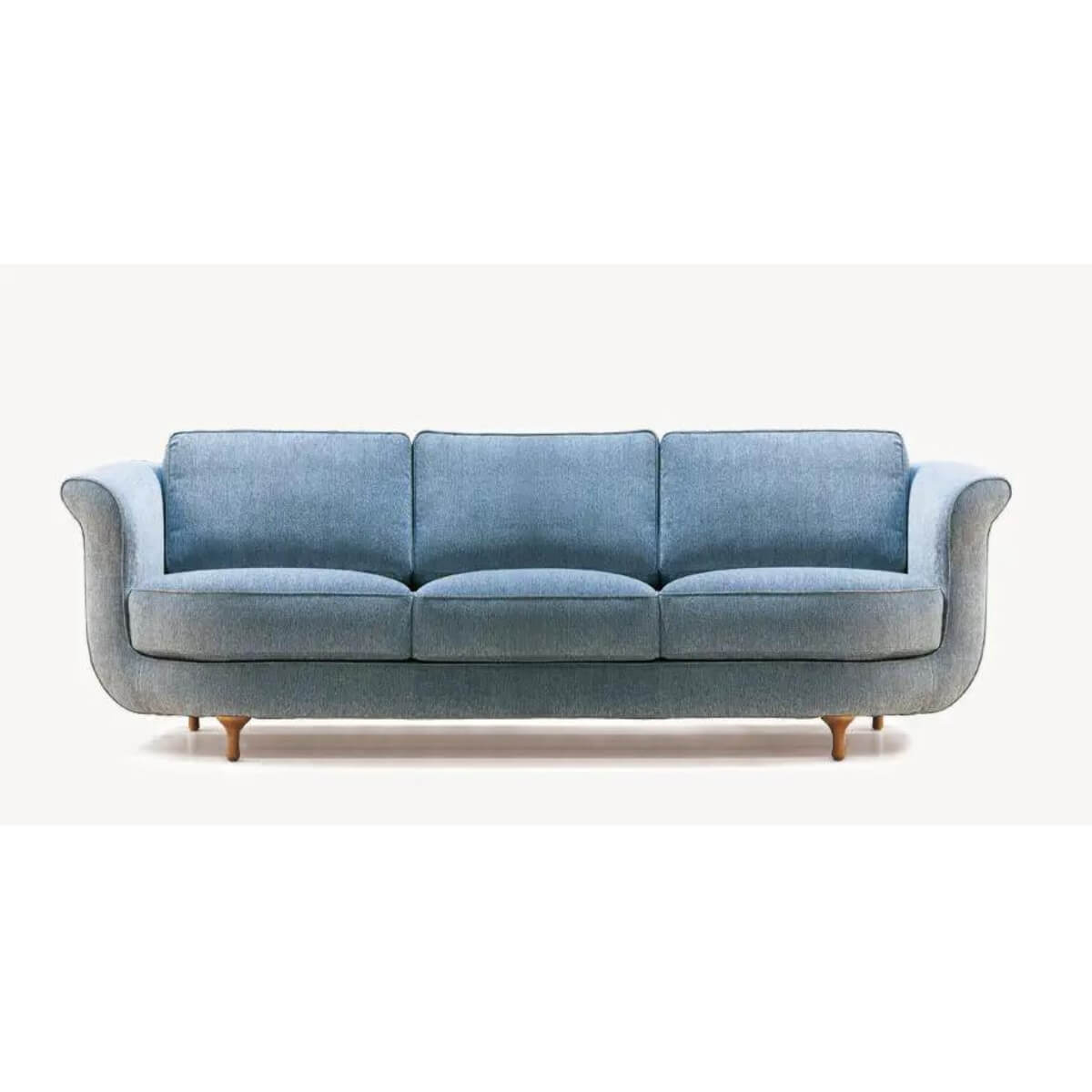 Custom AquaFusion sofa upholstered in cotton linen fabric, side view with modern design