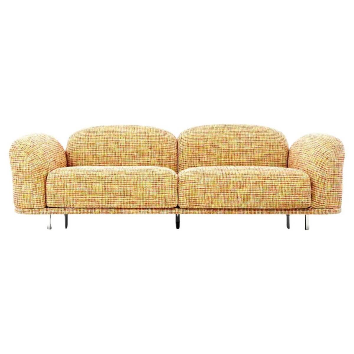 Custom Astral Affinity sofa upholstered in cotton linen fabric, angled side view