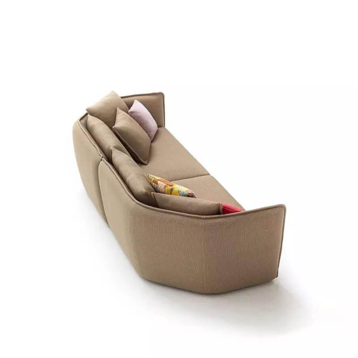 Custom Astral Arc sofa with cotton linen fabric and elegant curved silhouette, front view