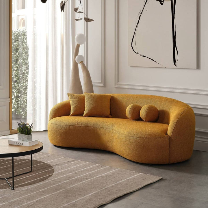 Custom Astral Ascent sofa in cotton linen fabric, front-side angle view