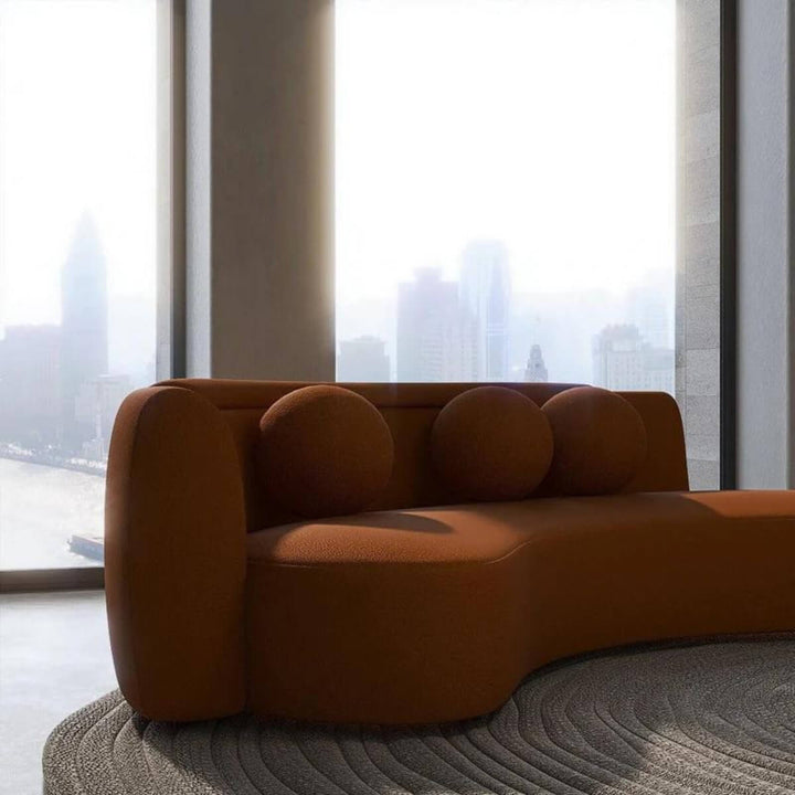 Elegant 3-seater Astral Ascent sofa featuring soft cotton linen fabric and minimalist form