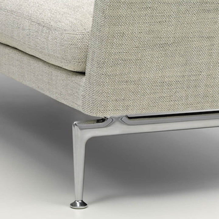 Contemporary Aurora Alcove sofa with cotton linen fabric shown from side angle
