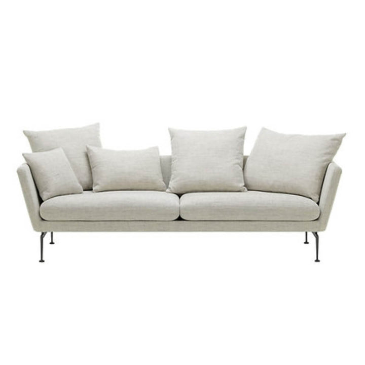 Custom Aurora Alcove sofa upholstered in cotton linen fabric, side angle view