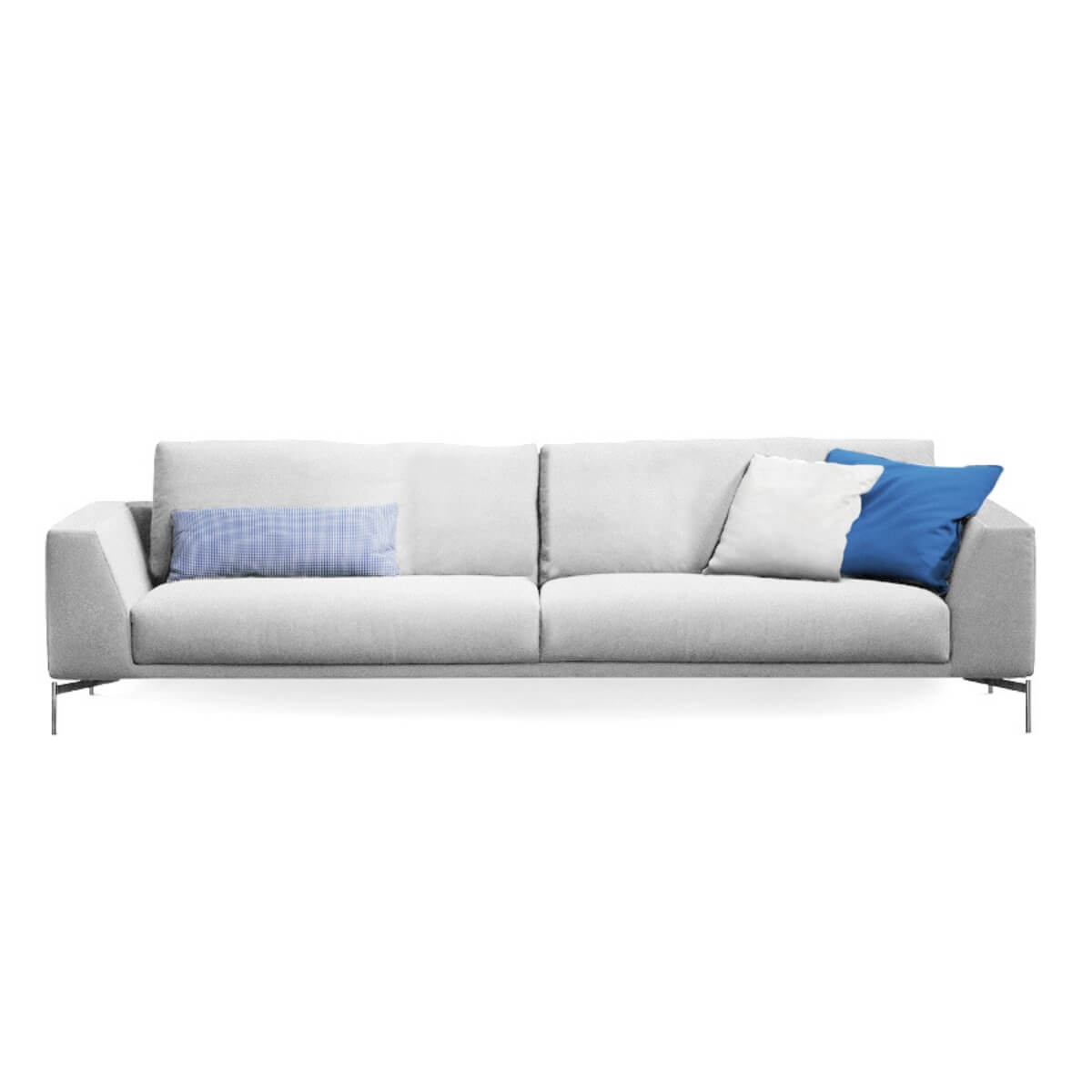 Custom Beyond Boundaries white cotton sofa with plush cushions, front view
