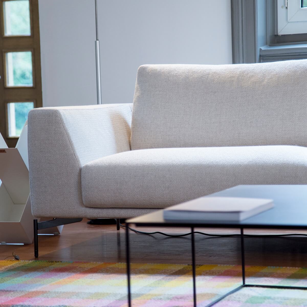 Elegant side-angle of Beyond Boundaries cotton white sofa designed for modern interiors