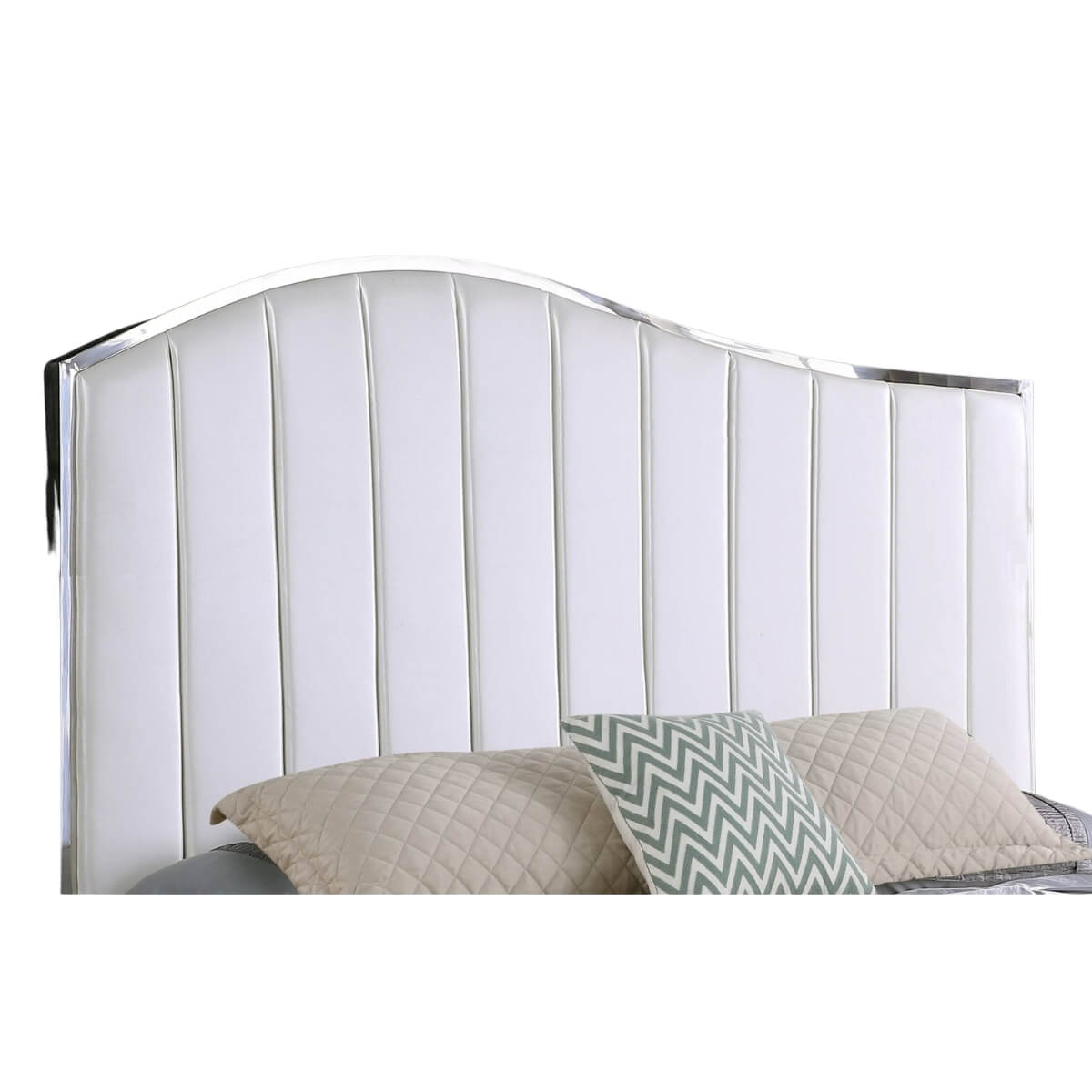 Close-up of custom Blissful Boulevard cotton linen bed headboard featuring fabric texture and neat stitching