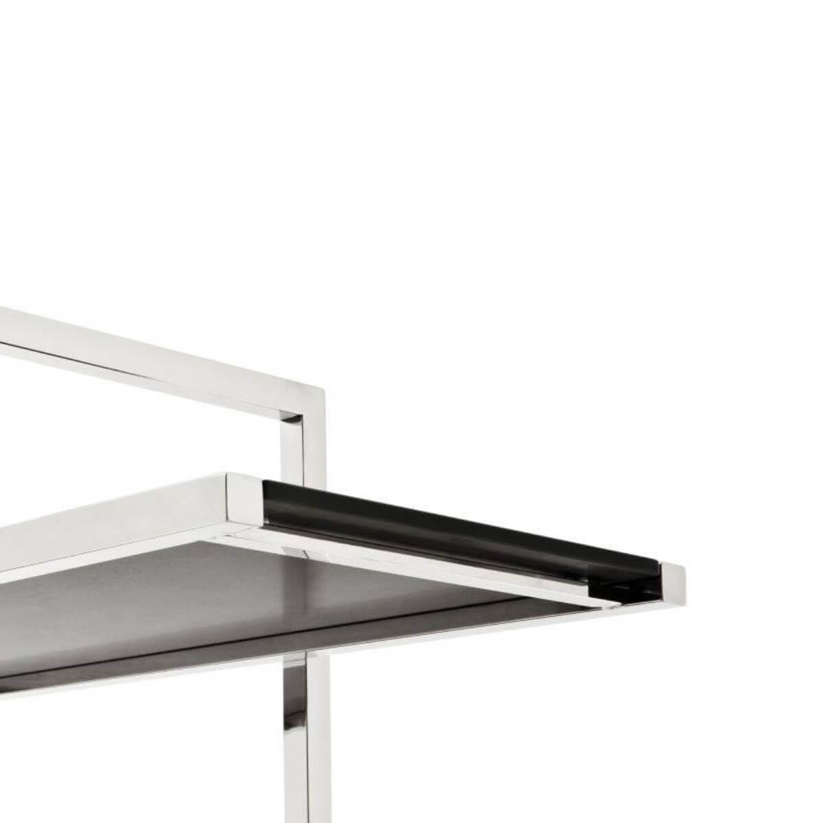 Side bar detail of Custom Book Haven bookshelf with black glass shelves – modern design featuring sturdy frame and elegant glass panels