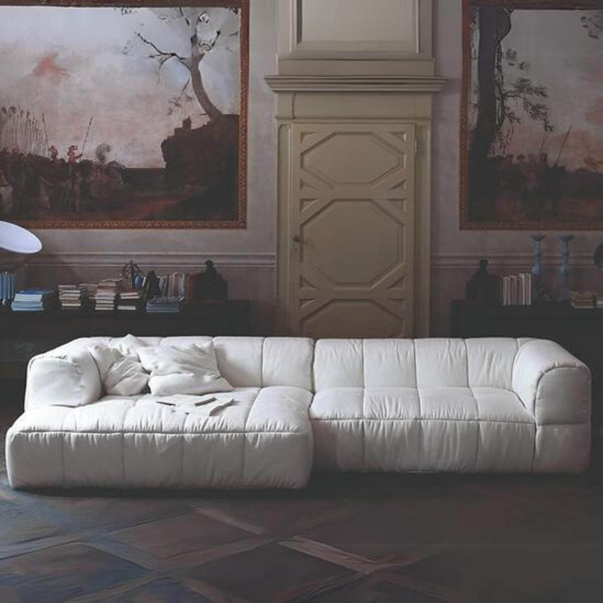 White cotton linen Chromacraze custom sofa featuring clean lines and soft upholstery