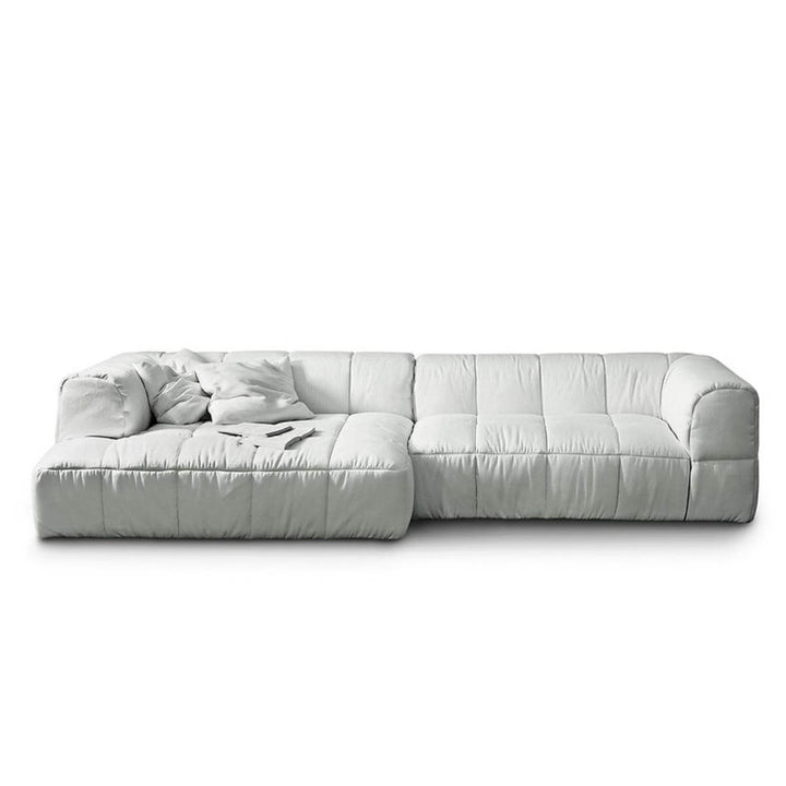Custom Chromacraze white cotton linen sofa with modern design and plush cushions