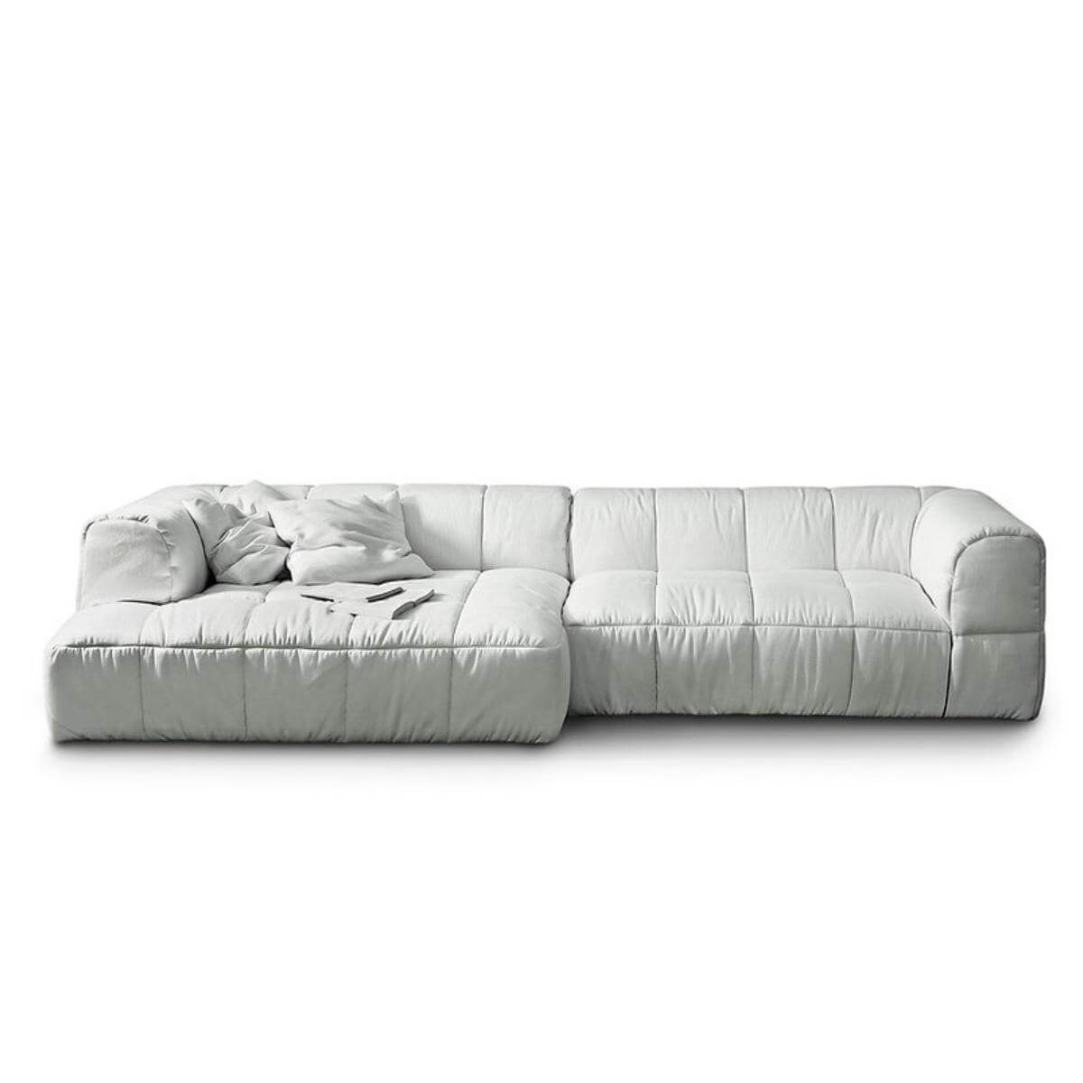 Custom Chromacraze white cotton linen sofa with modern design and plush cushions