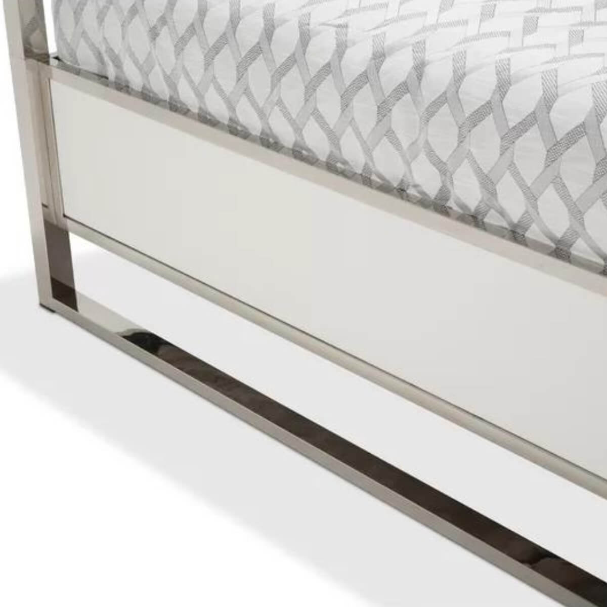 Lower view of Classic Comfort canopy velvet bed showcasing sturdy frame and plush velvet upholstery