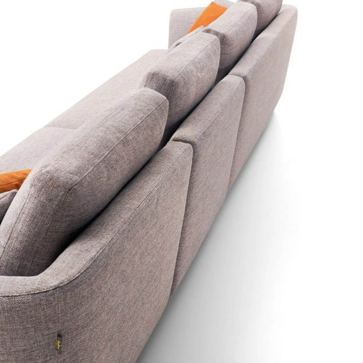 Back view of custom classic couch with elegant chaise sofa design – smooth upholstery and clean lines showcasing refined craftsmanship