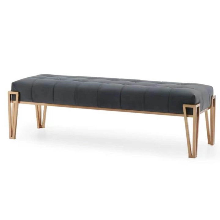 Side view of Custom Comfort Cove velvet bedroom bench – featuring soft plush velvet upholstery and sleek modern frame for elegant bedroom décor