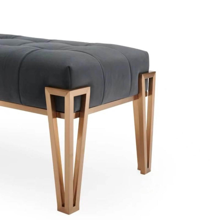Stand view of Custom Comfort Cove velvet bedroom bench – displaying sturdy legs and plush velvet cushioned seat for stylish and comfortable bedroom seating