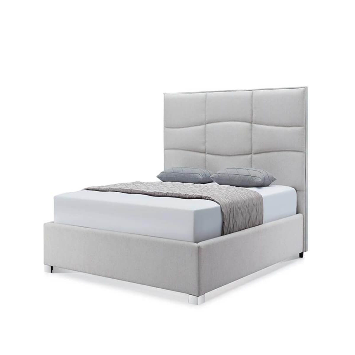 Side view of custom Cosmo Comfort cotton linen bed showcasing breathable fabric and sleek modern frame