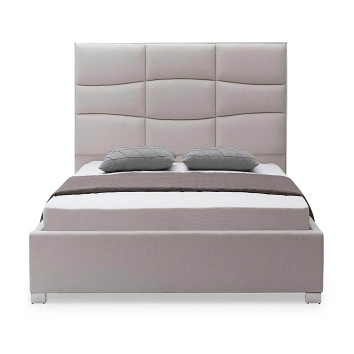 Front view of custom Cosmo Comfort cotton linen bed featuring breathable upholstery and minimalist design