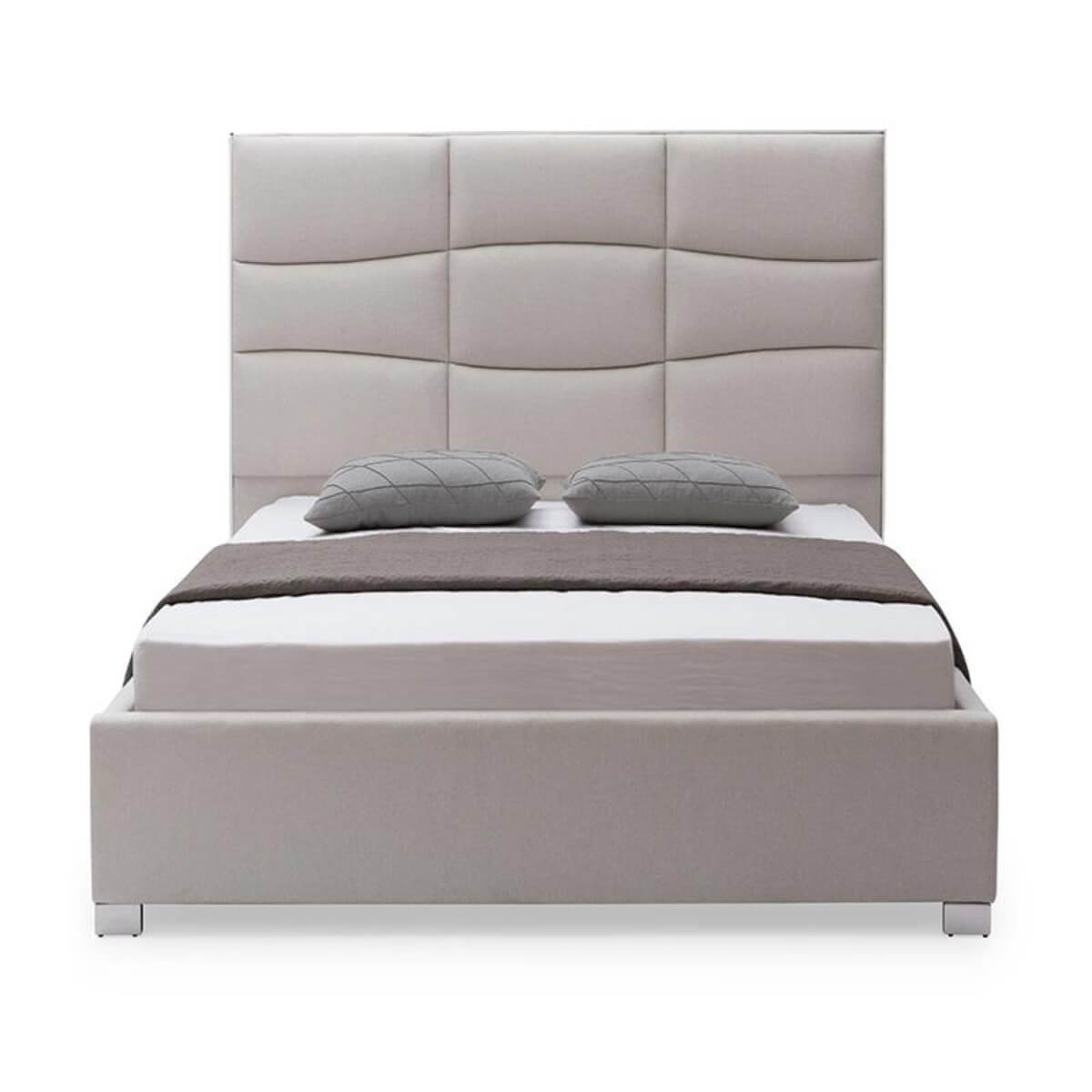 Side view of custom Cosmo Comfort cotton linen bed showcasing breathable fabric and sleek modern frame