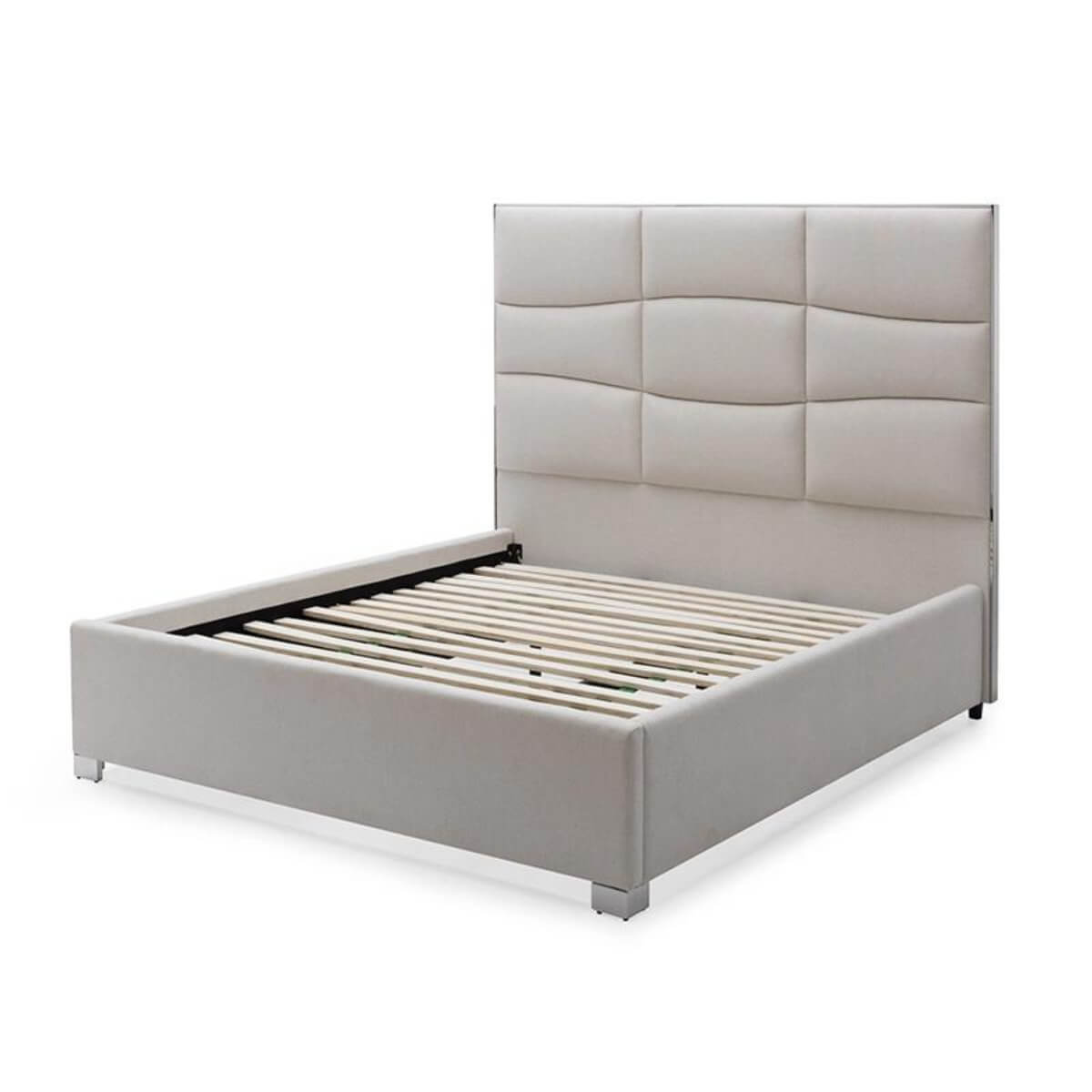 Custom Cosmo Comfort cotton linen bed frame without mattress, showcasing breathable fabric and solid build