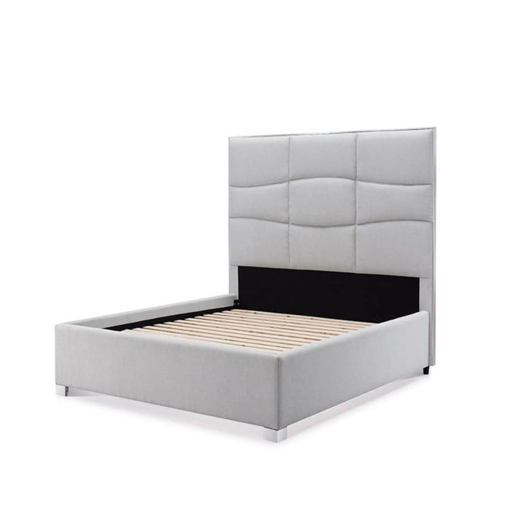 Custom Cosmo Comfort cotton linen bed frame without mattress, showcasing breathable fabric and solid build