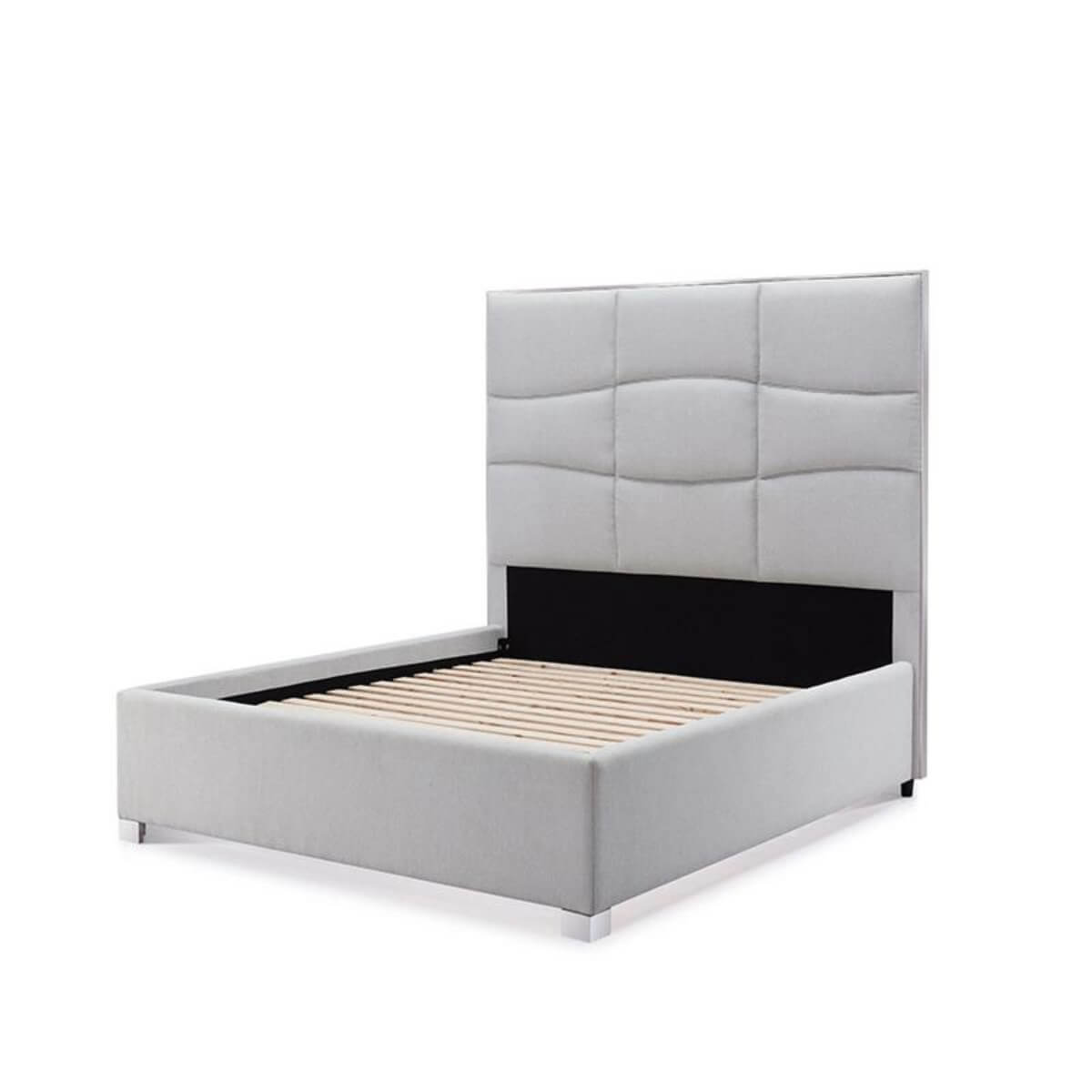 Custom Cosmo Comfort cotton linen bed frame without mattress, showcasing breathable fabric and solid build