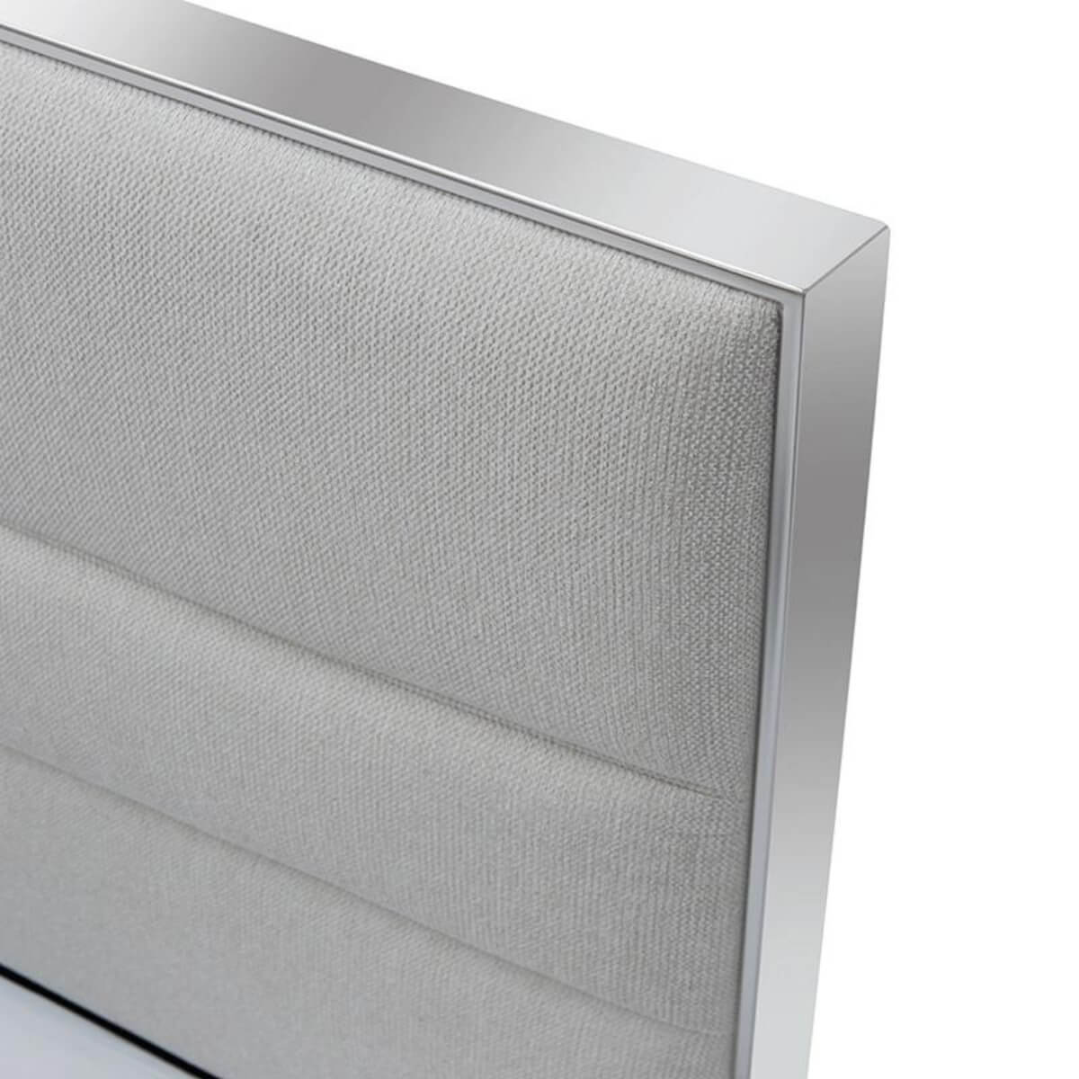 Close-up of custom Cosmo Comfort cotton linen bed headboard showing fabric texture and neat stitching