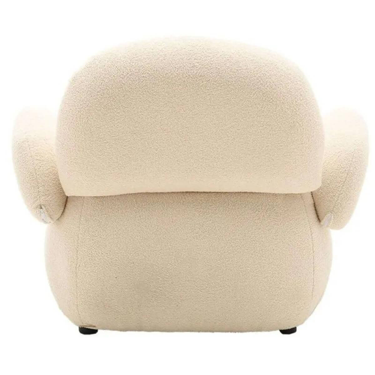 Back view of custom Cuddly Teddy fabric leisure lounge chair showcasing plush upholstery and cozy design