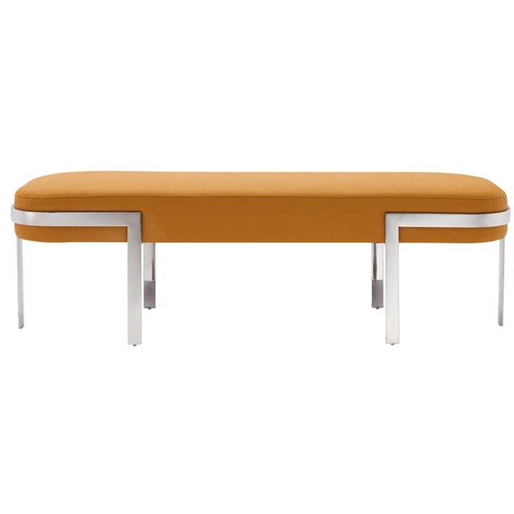 Custom Dreamland velvet bedroom bench with tufted seat and gold metal legs, perfect for modern luxury interiors