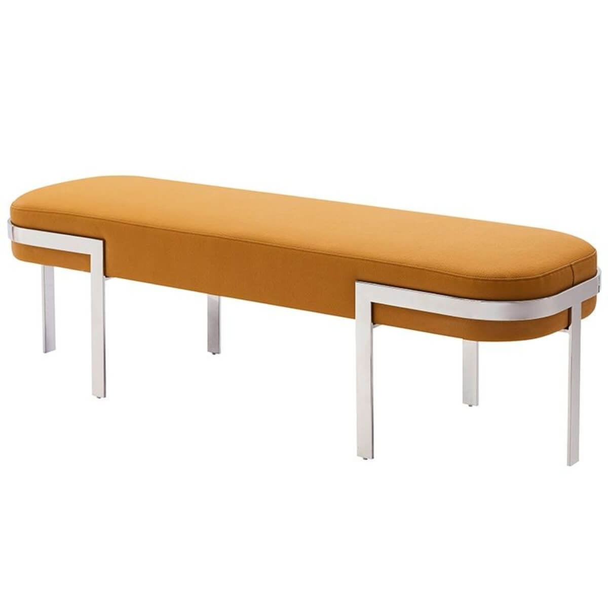 Side view of custom Dreamland velvet bedroom bench featuring plush upholstery and sleek modern design for luxury interiors