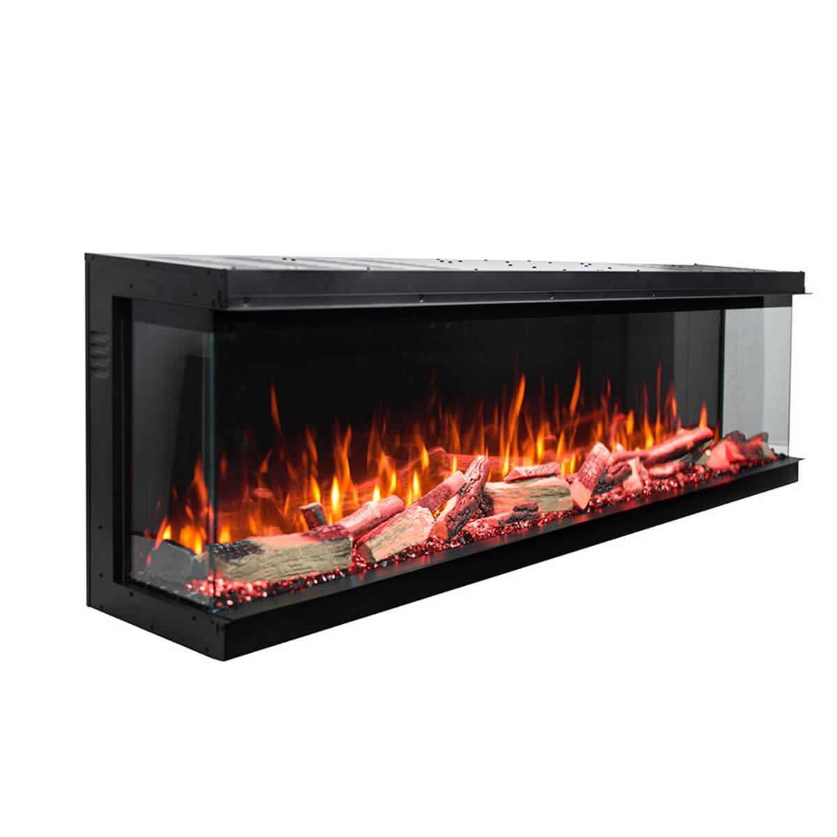 Custom Eclipse 3-sided electric fireplace with sleek design for modern living room ambiance