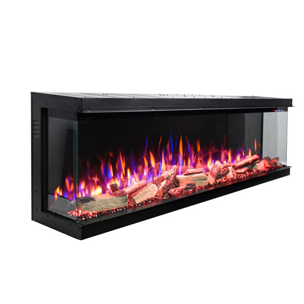 Custom Eclipse 3-sided electric fireplace with modern design, perfect for elegant living rooms