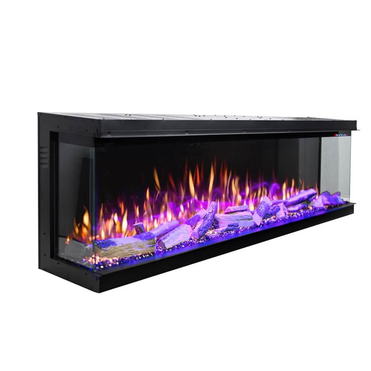 Custom Eclipse 3-sided electric fireplace showcasing modern design and ambient lighting