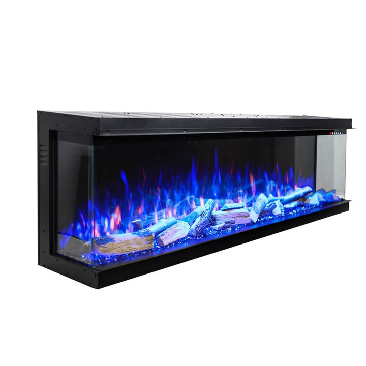 Custom Eclipse 3-sided electric fireplace with sleek design for modern living room ambiance