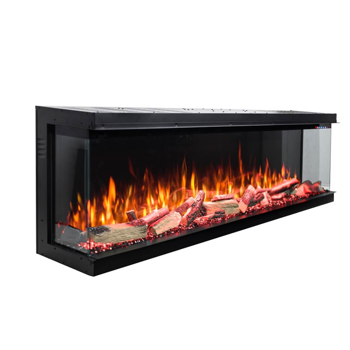 Custom Eclipse 3-sided electric fireplace with panoramic flame view and contemporary design