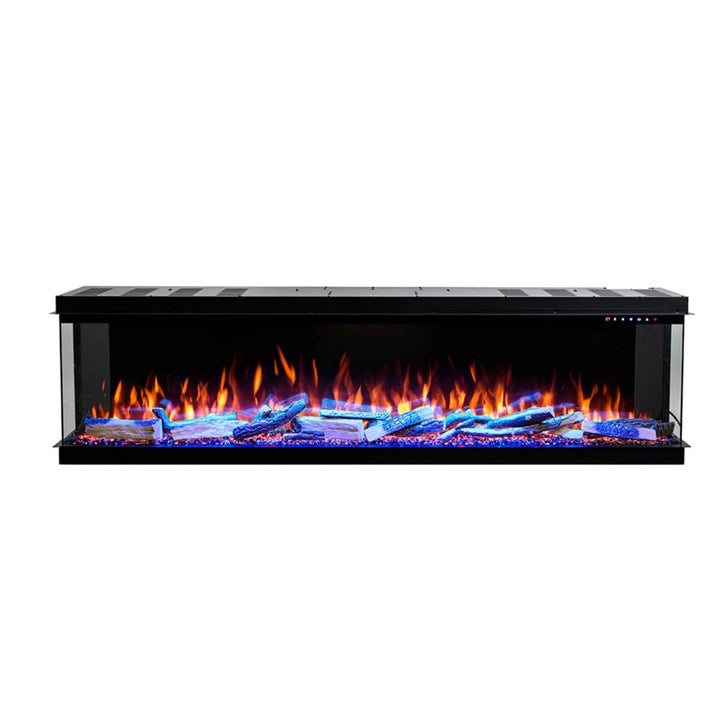 Custom Eclipse 3-sided electric fireplace with sleek modern design, available in multiple sizes for elegant home interiors
