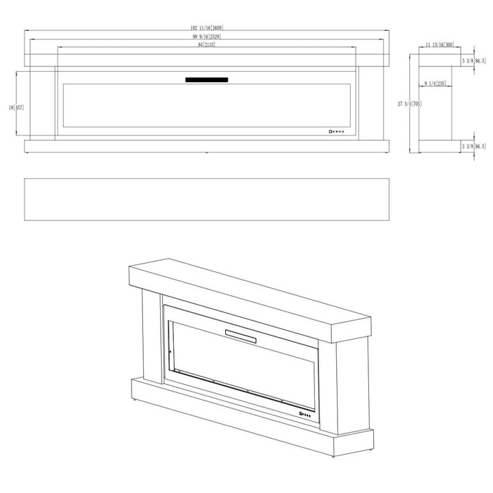 84-inch custom electric fireplace with sleek white mantel – contemporary home heating and decor piece.