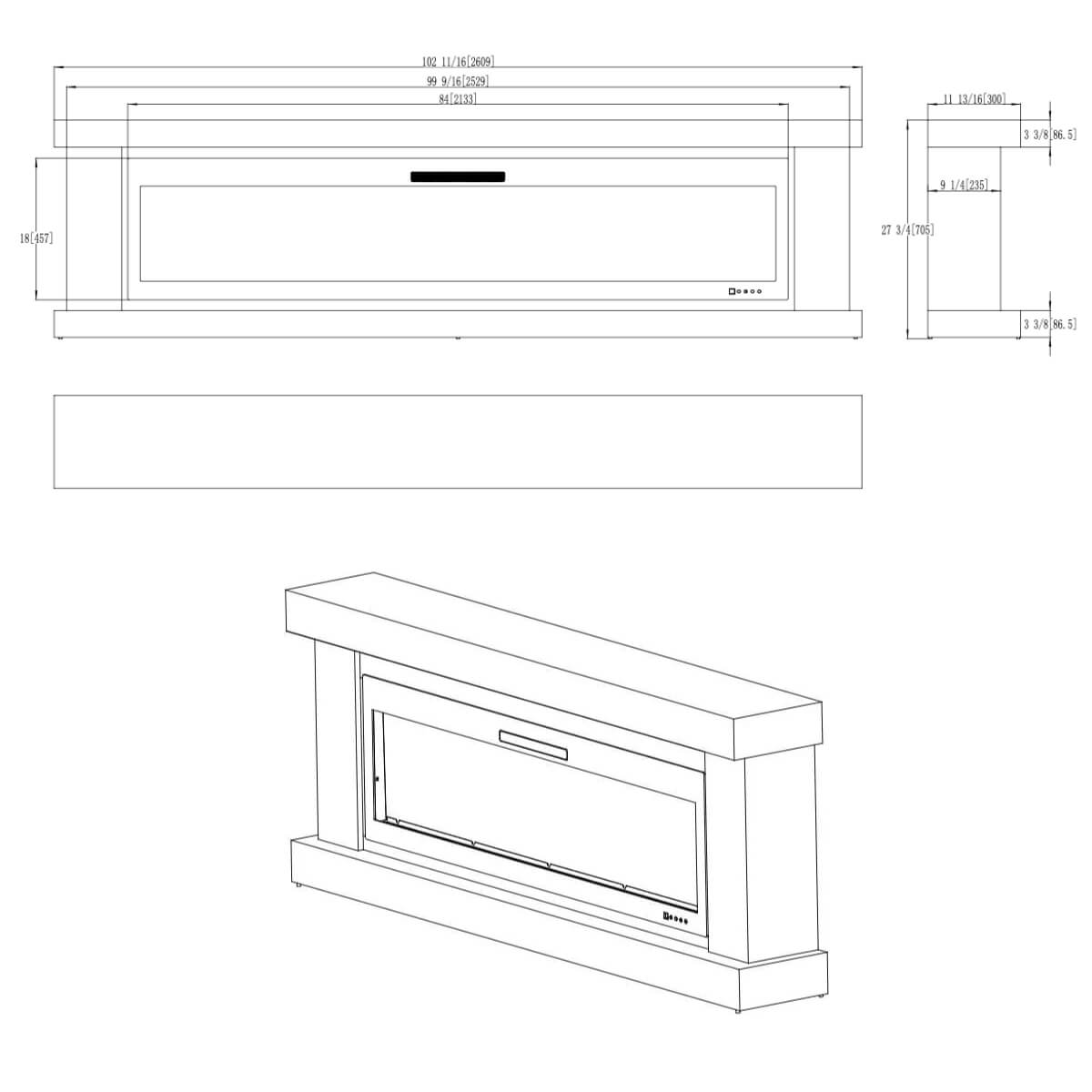84-inch white mantel electric fireplace – custom design.