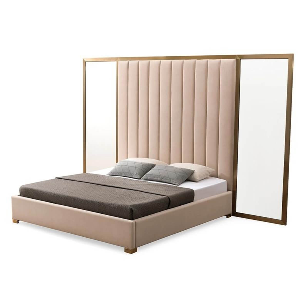 Side view of custom Elysian Echo velvet KB37 1.8M bed featuring luxurious velvet upholstery and contemporary low-profile frame design
