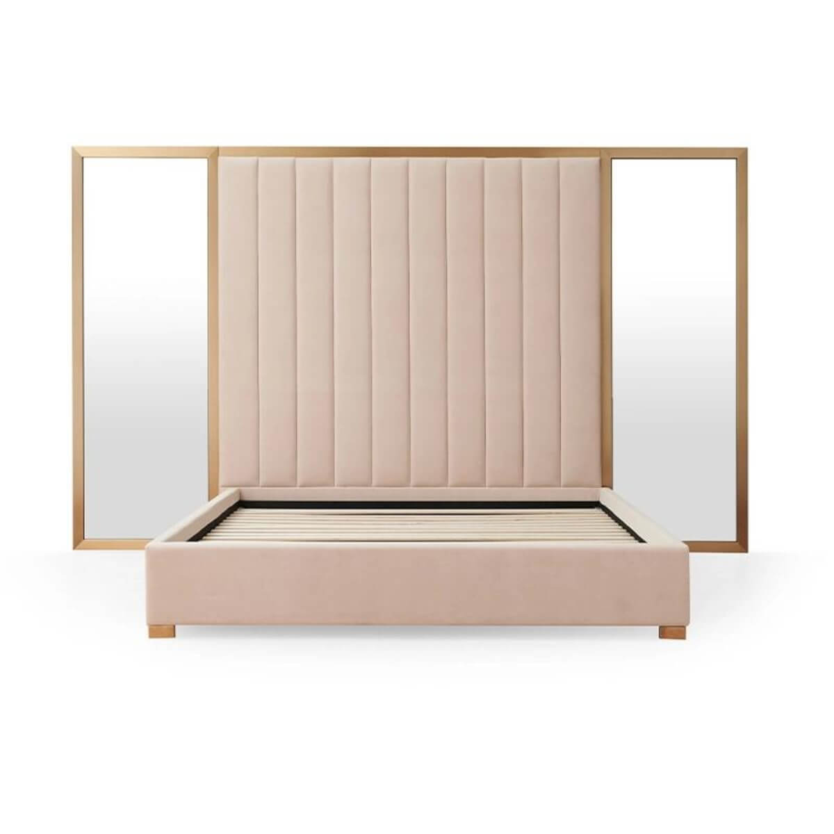 Raw materials of KB37 1.8M bed frame showing wooden base, padding, and pre-upholstery structure