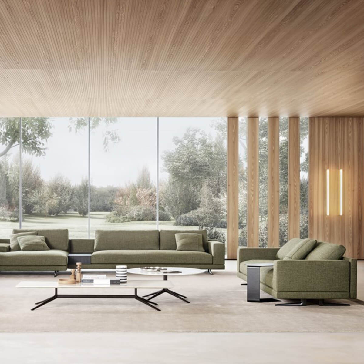 Custom Elysian Elegance sofa upholstered in cotton linen fabric with modern design